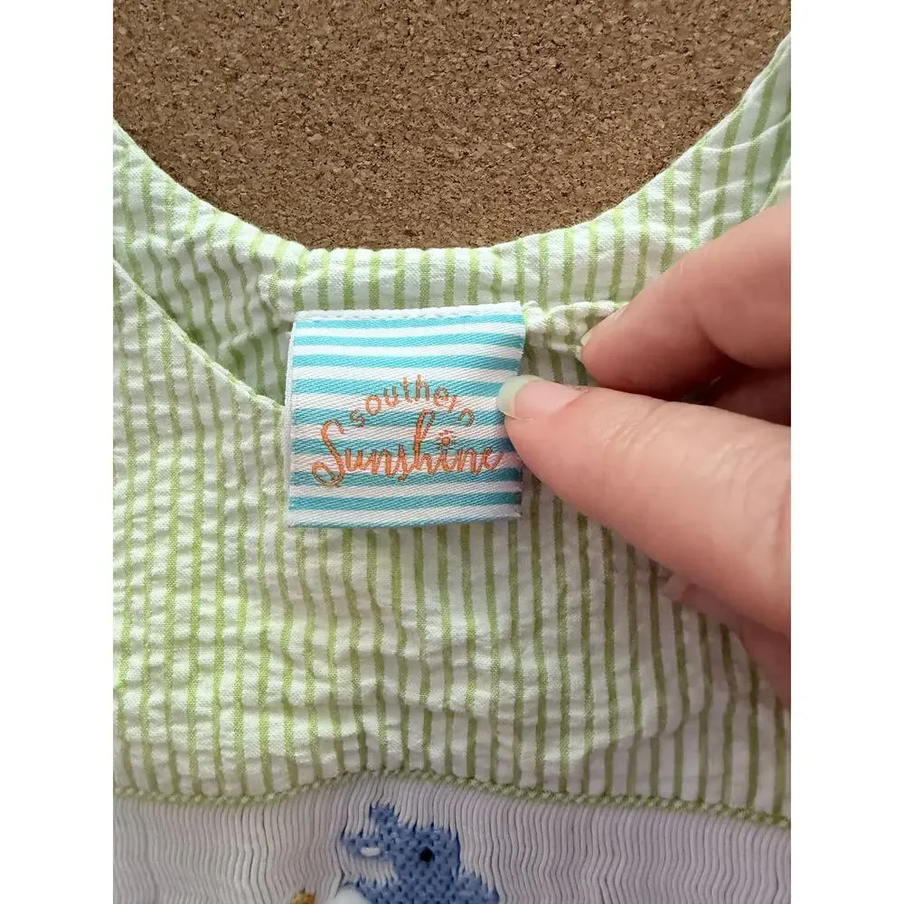 Southern sunshine 100% cotton baby romper jumper one piece smocked gingham 9 Mon